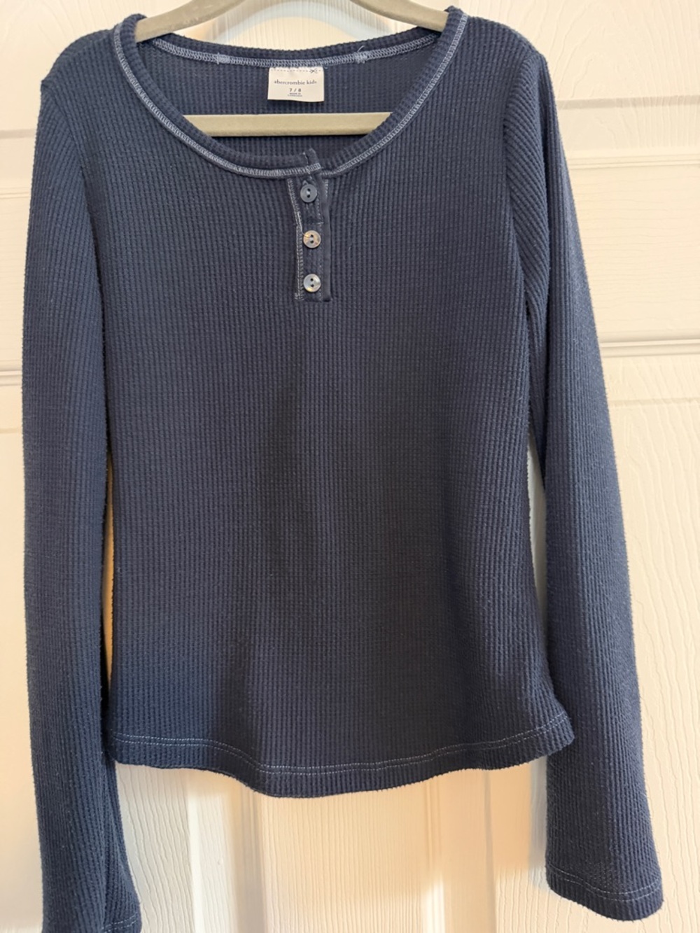 abercrombie kids Navy Blue Waffle Henley Long Sleeve Top